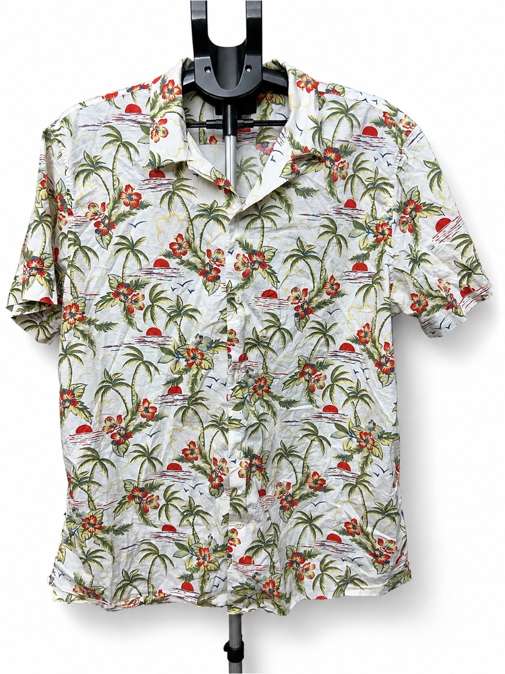 Banana Republic White Tropical Print Short-Sleeve Button-Up Shirt
